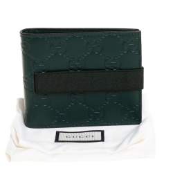 Gucci Dark Green Guccissima Leather Money Clip Bifold Wallet