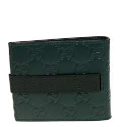 Gucci Dark Green Guccissima Leather Money Clip Bifold Wallet