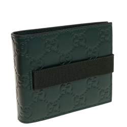Gucci Dark Green Guccissima Leather Money Clip Bifold Wallet