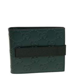 Gucci Dark Green Guccissima Leather Money Clip Bifold Wallet Gucci