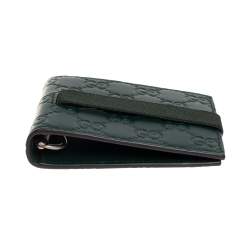 Gucci Dark Green Guccissima Leather Money Clip Bifold Wallet