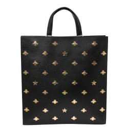 مملوكة مسبقًا حقيبة يد توتس غوتشي ستار تو واي جلد أسود