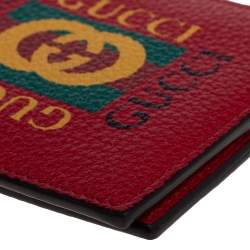 Pre Owned Gucci Red Leather Logo Bifold Wallet