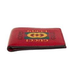 Pre Owned Gucci Red Leather Logo Bifold Wallet