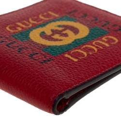 Pre Owned Gucci Red Leather Logo Bifold Wallet