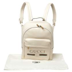 Gucci Off White Leather Logo Print Backpack