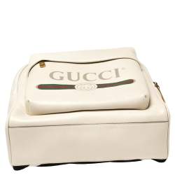 Gucci Off White Leather Logo Print Backpack