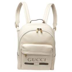 Gucci Off White Leather Logo Print Backpack