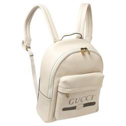 Gucci Off White Leather Logo Print Backpack