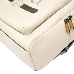 Gucci Off White Leather Logo Print Backpack