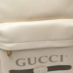 Gucci Off White Leather Logo Print Backpack