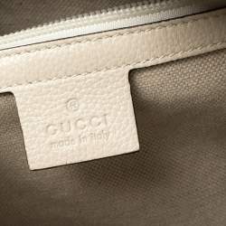 Gucci Off White Leather Logo Print Backpack