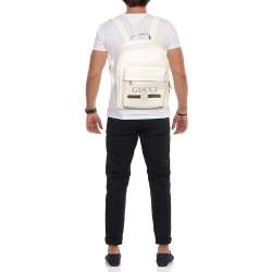 Gucci Off White Leather Logo Print Backpack