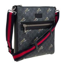 Gucci Black Tiger Print GG Supreme Messenger Bag