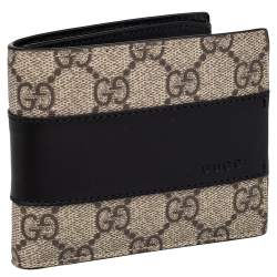 Pre Owned Gucci Beige/Black GG Supreme Canvas And Leather Wallet