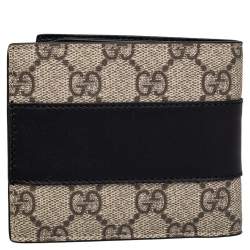 Pre Owned Gucci Beige/Black GG Supreme Canvas And Leather Wallet