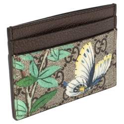 Gucci Beige/Brown GG Supreme Canvas and Leather Tian Card Holder