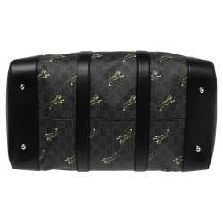 Gucci Black Tiger Print GG Supreme Canvas and Leather Carry On Duffel Bag
