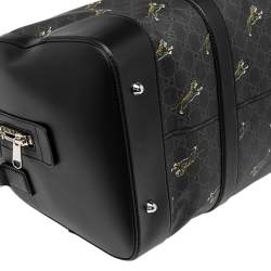 Gucci Black Tiger Print GG Supreme Canvas and Leather Carry On Duffel Bag