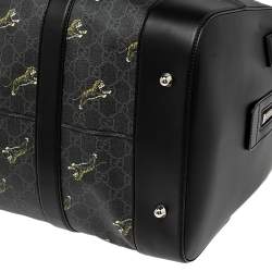 Gucci Black Tiger Print GG Supreme Canvas and Leather Carry On Duffel Bag