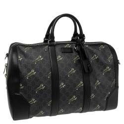 Gucci Black Tiger Print GG Supreme Canvas and Leather Carry On Duffel Bag