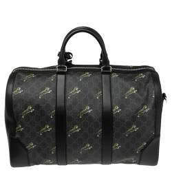Gucci Black Tiger Print GG Supreme Canvas and Leather Carry On Duffel Bag