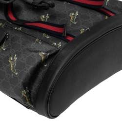 Gucci Black/Grey GG Supreme Canvas And Leather Bestiary Drawstring Backpack