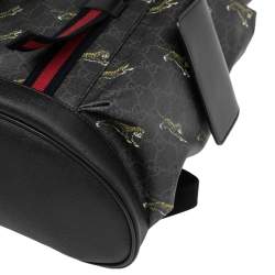 Gucci Black/Grey GG Supreme Canvas And Leather Bestiary Drawstring Backpack