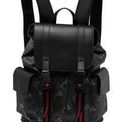 Gucci Black/Grey GG Supreme Canvas And Leather Bestiary Drawstring Backpack