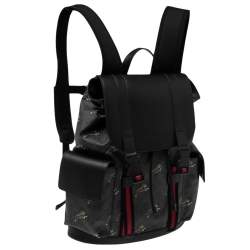 Gucci Black/Grey GG Supreme Canvas And Leather Bestiary Drawstring Backpack