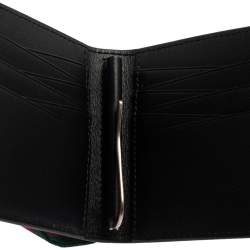 Pre Owned Gucci Black Leather Web Money Clip Bifold Wallet