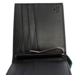 Pre Owned Gucci Black Leather Web Money Clip Bifold Wallet