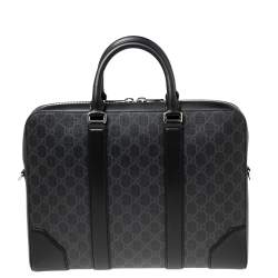 Gucci Black/Grey GG Supreme Canvas and Leather Briefcase