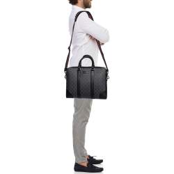Gucci Black/Grey GG Supreme Canvas and Leather Briefcase