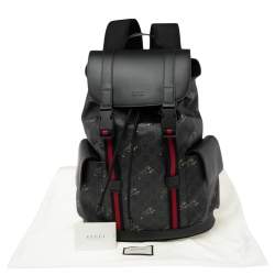 Gucci Black/Grey GG Supreme Canvas And Leather Bestiary Drawstring Backpack