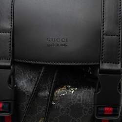 Gucci Black/Grey GG Supreme Canvas And Leather Bestiary Drawstring Backpack