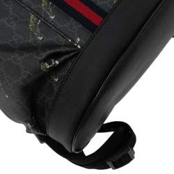 Gucci Black/Grey GG Supreme Canvas And Leather Bestiary Drawstring Backpack