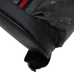 Gucci Black/Grey GG Supreme Canvas And Leather Bestiary Drawstring Backpack