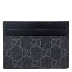 Pre Owned Gucci Black/Grey GG Supreme Canvas and Leather Wolf Printed Card Case