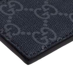 Pre Owned Gucci Black/Grey GG Supreme Canvas and Leather Wolf Printed Card Case