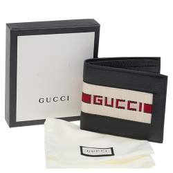 Gucci Black Leather Stripe Logo Bifold Wallet