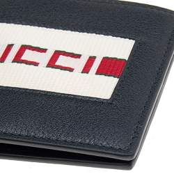 Gucci Black Leather Stripe Logo Bifold Wallet