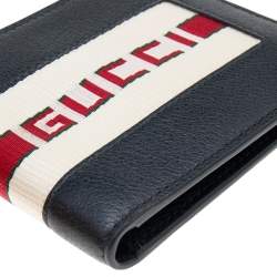 Gucci Black Leather Stripe Logo Bifold Wallet