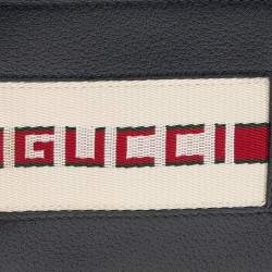 Gucci Black Leather Stripe Logo Bifold Wallet