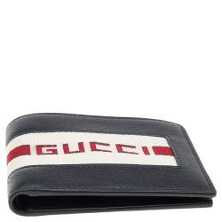 Gucci Black Leather Stripe Logo Bifold Wallet