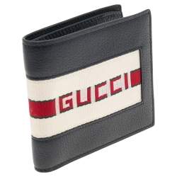 Gucci Black Leather Stripe Logo Bifold Wallet