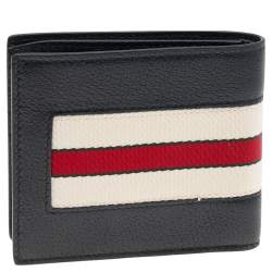 Gucci Black Leather Stripe Logo Bifold Wallet