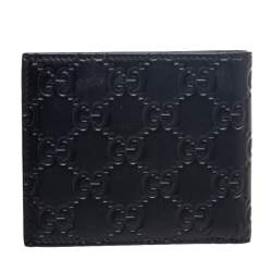 Pre Owned Gucci Black Guccissima Leather Bifold Wallet