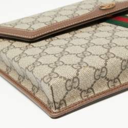 Gucci Beige/Brown GG Supreme Canvas and Leather Ophidia Pouch