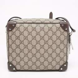 Pre Owned Gucci Brown/Beige GG Supreme Canvas and Leather Square Messenger Bag